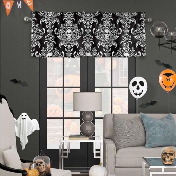 Window Valance Rod Pocket Panel for Kitchen Bedroom Windows Halloween - Picture 5 of 7